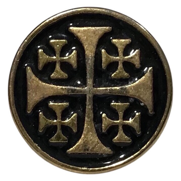 Jewelry - TSG Jerusalem Cross Tac Pin Brooch Round Gold Black Lapel Hat Bag Jewelry
